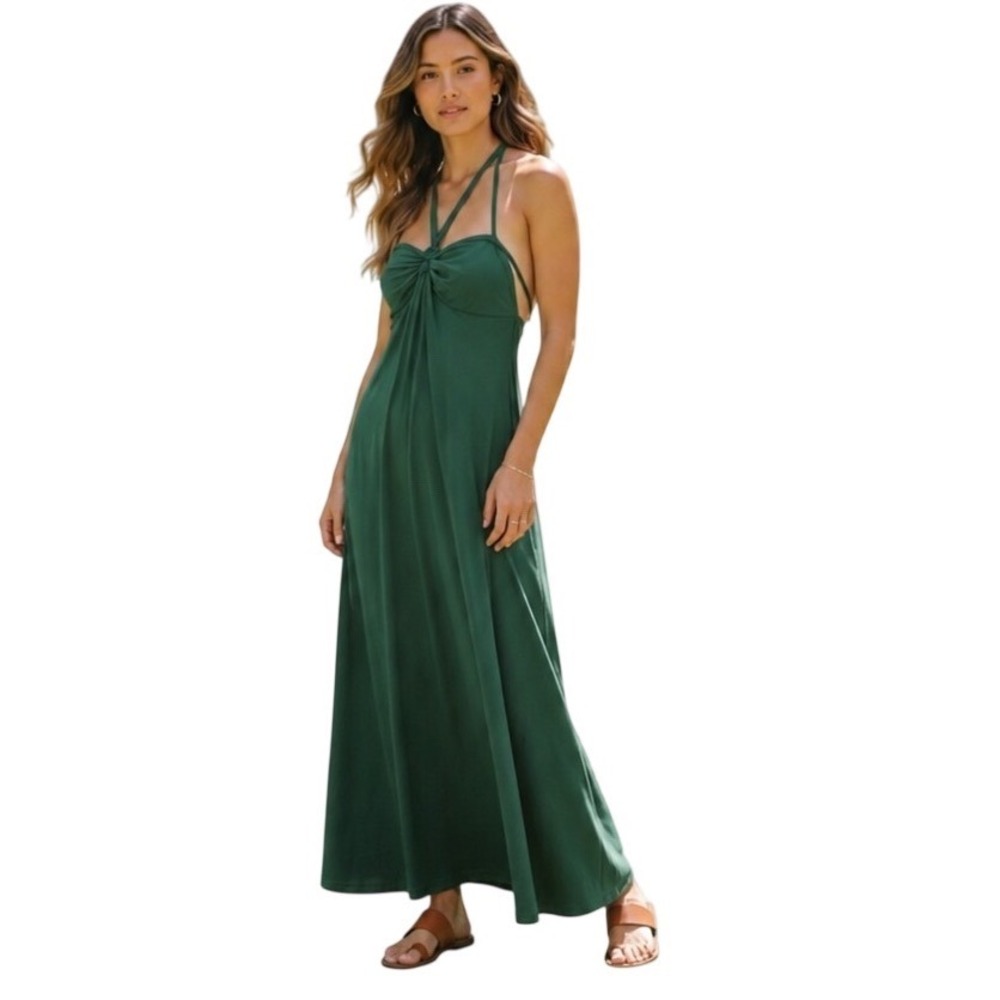 Susana Monaco Emerald Goddess Maxi Dress Strappy Open Back Resort Glam Size S